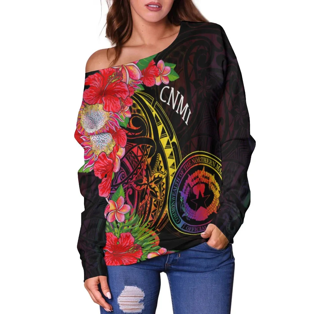 Northern Mariana Islands Women Off Shoulder Sweater - Tropical Hippie Style