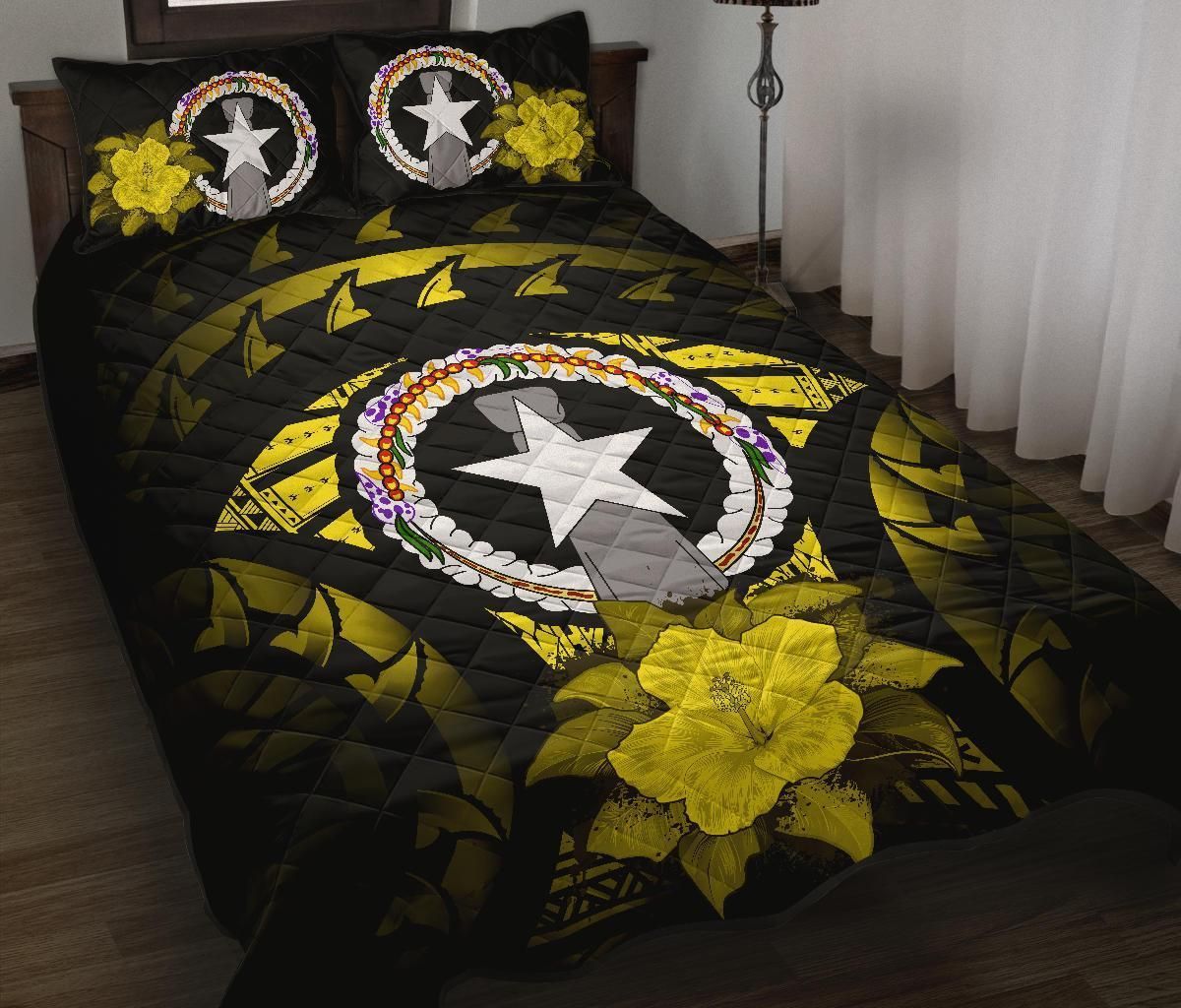 Northern Mariana Islands Polynesian Quilt Bed Set Hibiscus Yellow