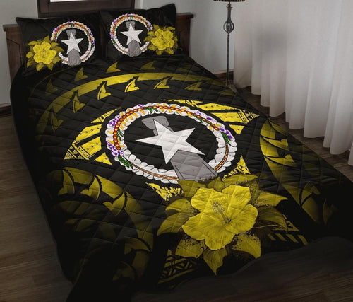 Northern Mariana Islands Polynesian Quilt Bed Set Hibiscus Yellow