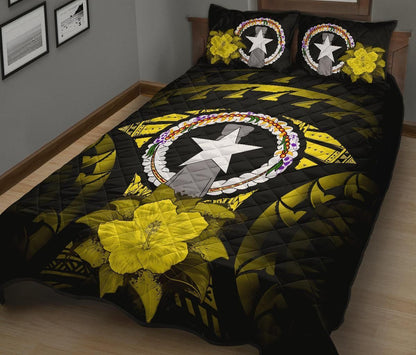 Northern Mariana Islands Polynesian Quilt Bed Set Hibiscus Yellow
