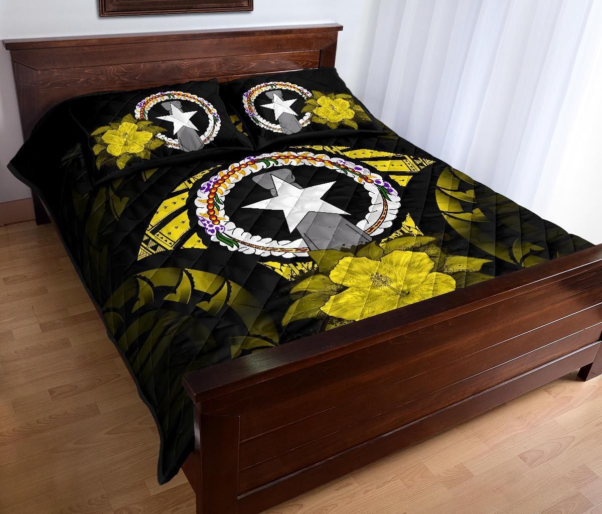 Northern Mariana Islands Polynesian Quilt Bed Set Hibiscus Yellow