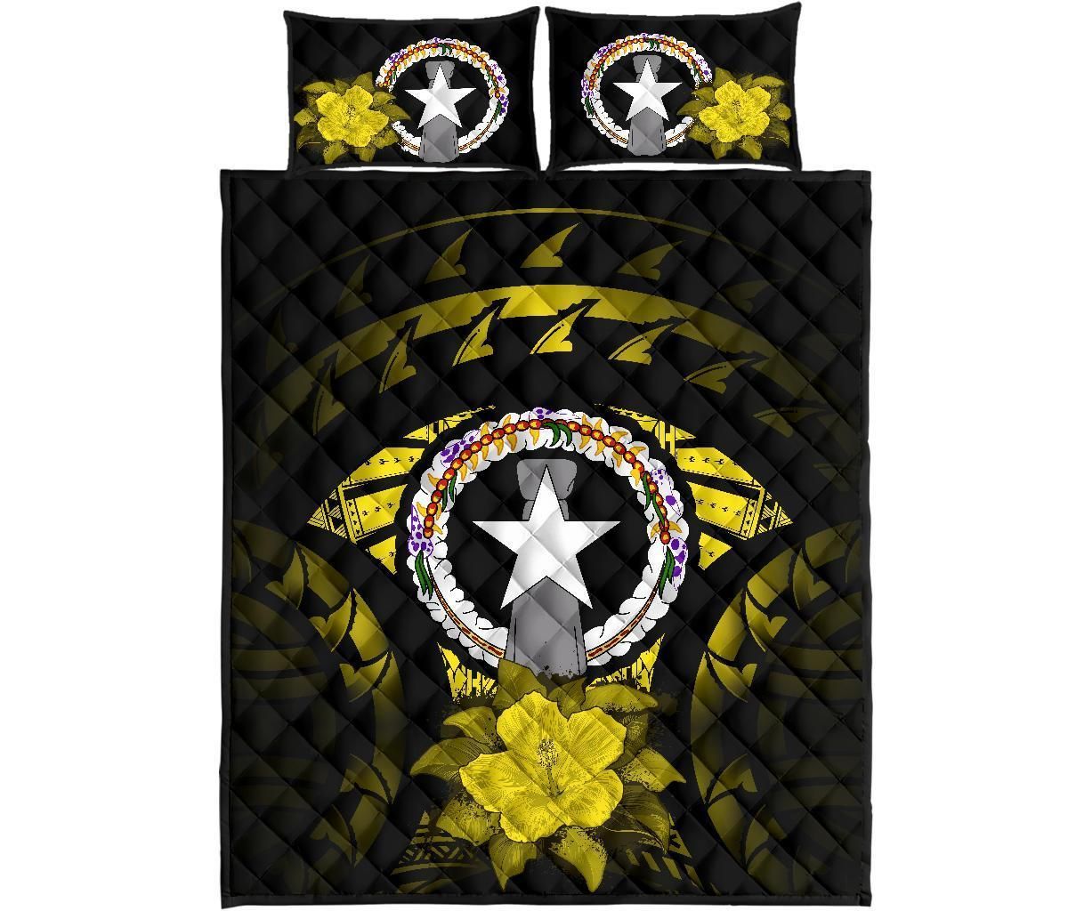 Northern Mariana Islands Polynesian Quilt Bed Set Hibiscus Yellow