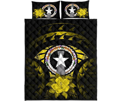 Northern Mariana Islands Polynesian Quilt Bed Set Hibiscus Yellow