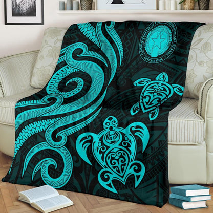 Northern Mariana Premium Blanket - Tentacle Turtle Turquoise