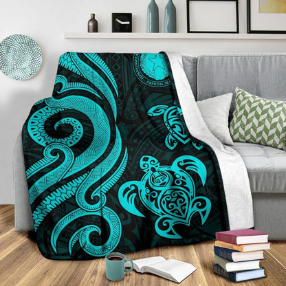 Northern Mariana Premium Blanket - Tentacle Turtle Turquoise