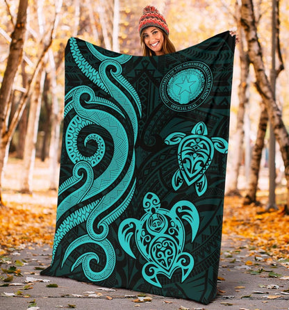 Northern Mariana Premium Blanket - Tentacle Turtle Turquoise