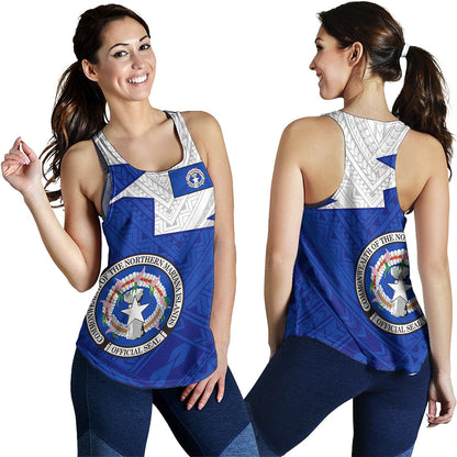 Northern Mariana Islands Women Tank Polynesian Tattoo Flag And Coat Of Arms