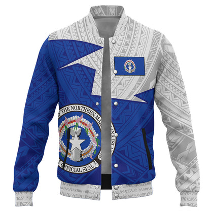 Northern Mariana Islands Baseball Jacket Polynesian Tattoo Flag And Coat Of Arms