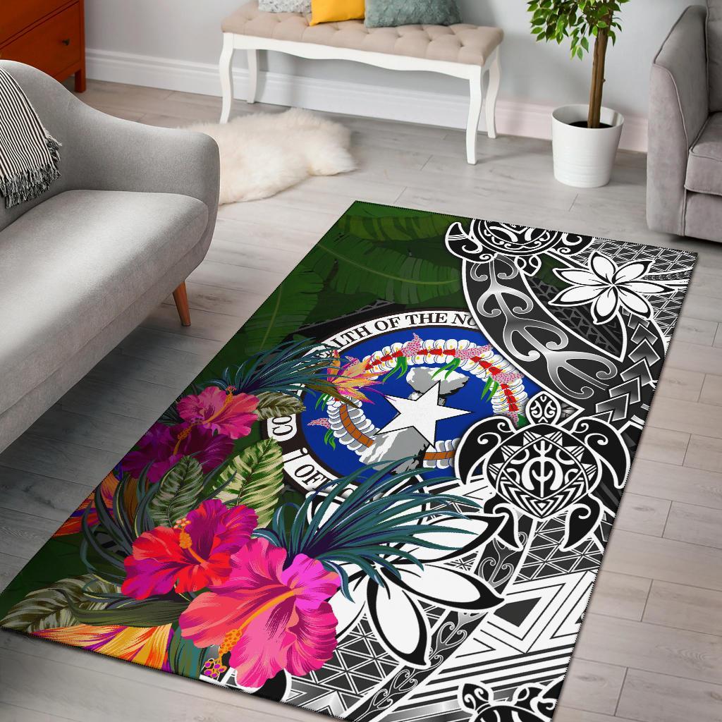 Northern Mariana Islands Area Rug - Turtle Plumeria Banana Leaf