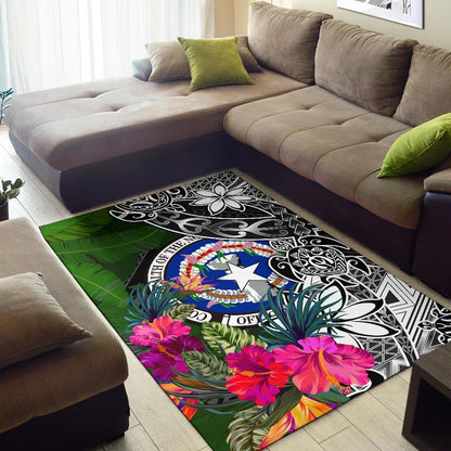 Northern Mariana Islands Area Rug - Turtle Plumeria Banana Leaf