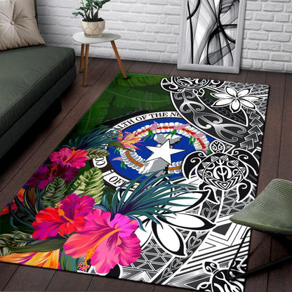 Northern Mariana Islands Area Rug - Turtle Plumeria Banana Leaf