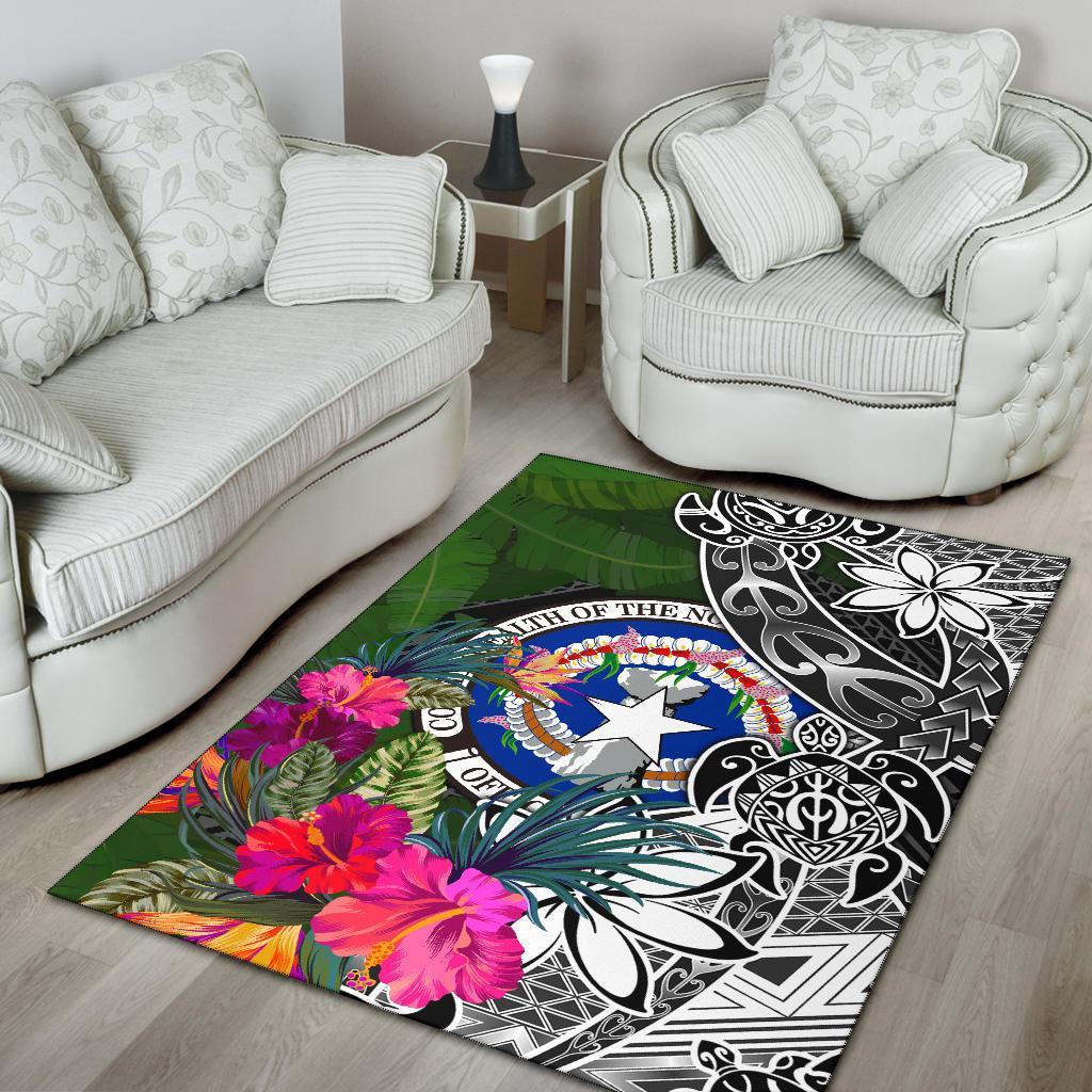 Northern Mariana Islands Area Rug - Turtle Plumeria Banana Leaf