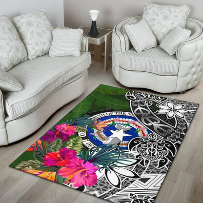 Northern Mariana Islands Area Rug - Turtle Plumeria Banana Leaf