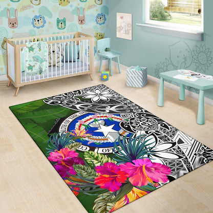 Northern Mariana Islands Area Rug - Turtle Plumeria Banana Leaf
