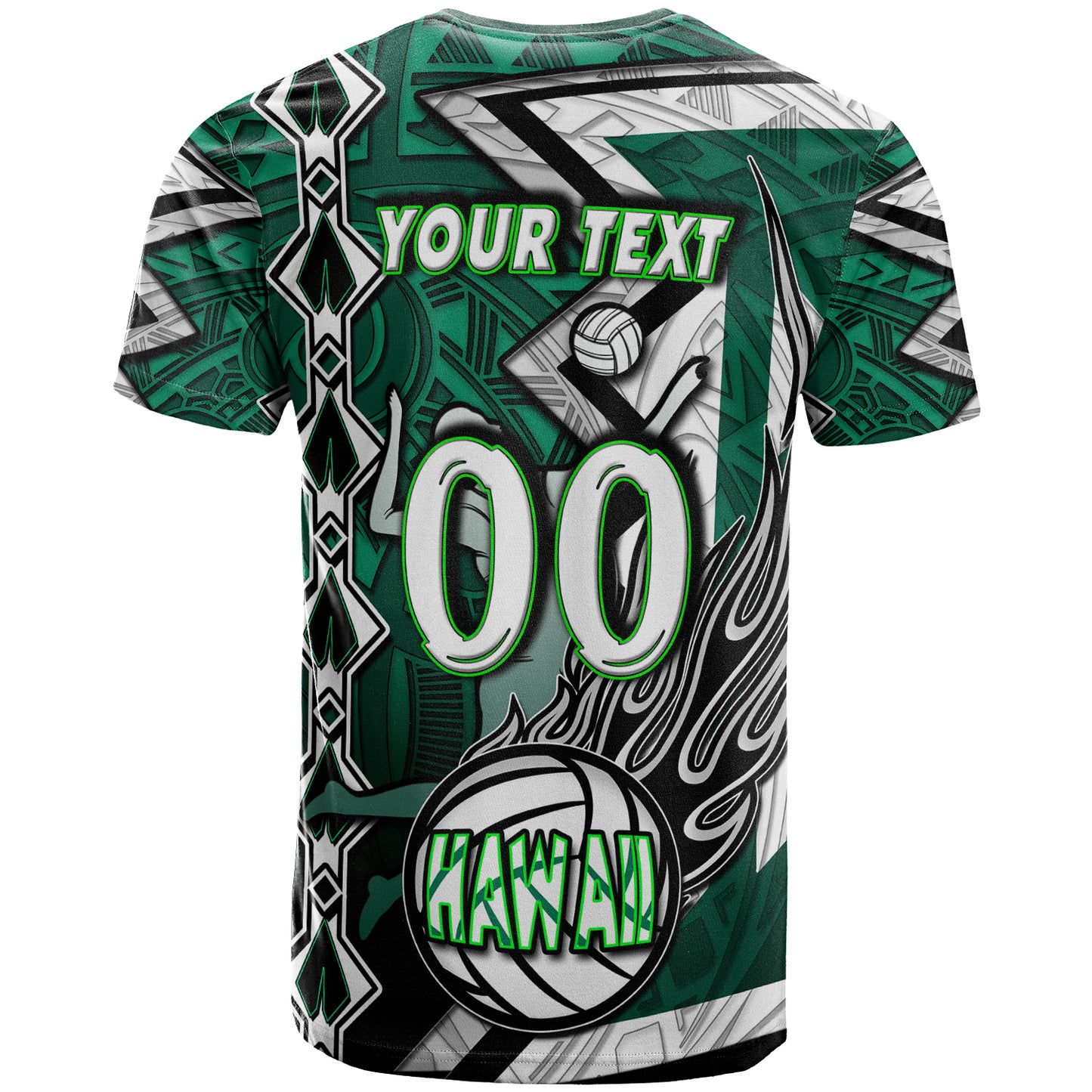 Hawaii Volleyball T-shirt - Custom Hawaii Volleyball Hibicus With Polynesian Patterns Custom Name And Number T-shirt