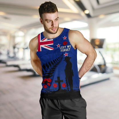 New Zealand Tank Top Flag Maori Pattern Solider Fern Lest We Forget