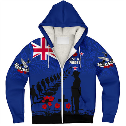 New Zealand Sherpa Hoodie Flag Maori Pattern Solider Fern Lest We Forget