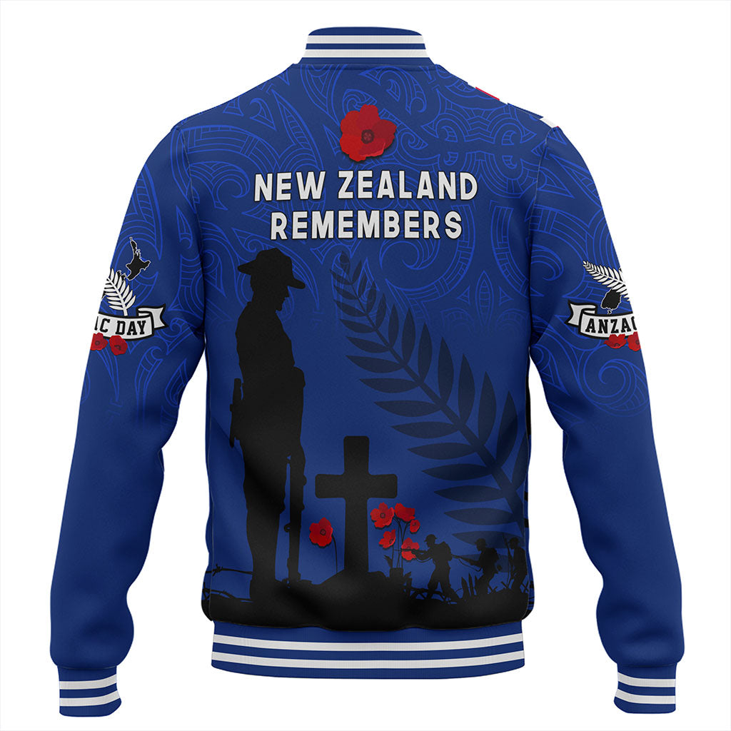 New Zealand Baseball Jacket Flag Maori Pattern Solider Fern Lest We Forget