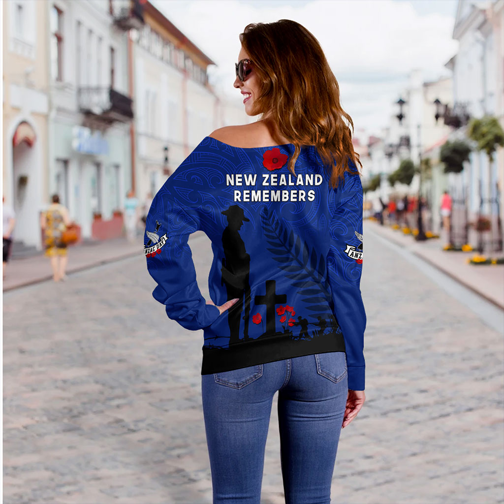 New Zealand Off Shoulder Sweatshirt Flag Maori Pattern Solider Fern Lest We Forget