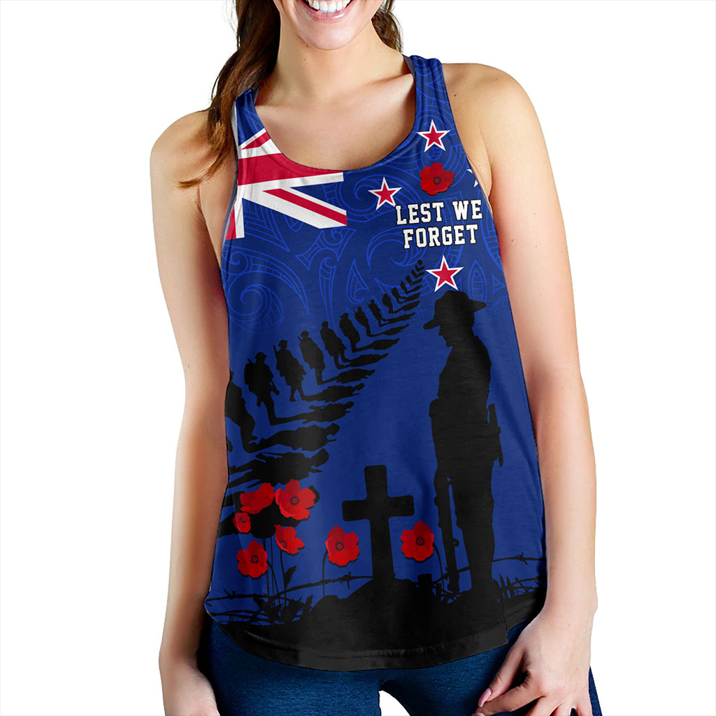 New Zealand Women Tank Flag Maori Pattern Solider Fern Lest We Forget