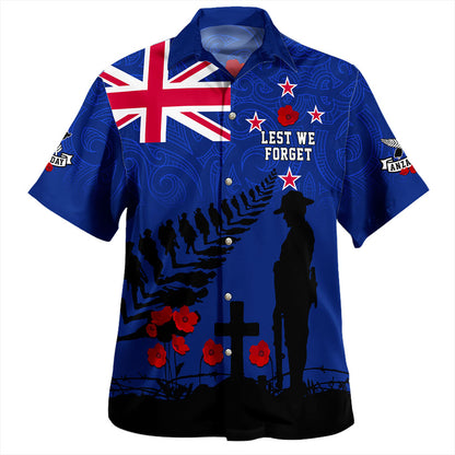 New Zealand Hawaiian Shirt Flag Maori Pattern Solider Fern Lest We Forget