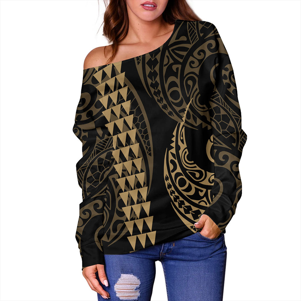 Hawaii Off Shoulder Sweatshirt Polynesia Kakau Style