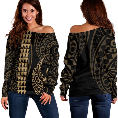 Hawaii Off Shoulder Sweatshirt Polynesia Kakau Style