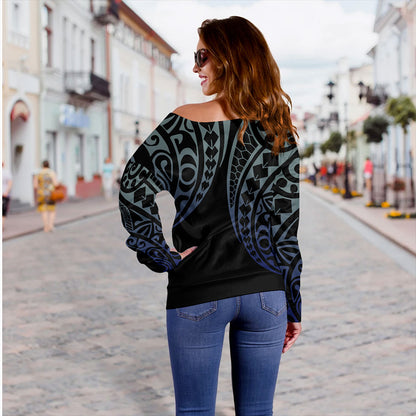 Hawaii Off Shoulder Sweatshirt Polynesian Kakau Style Ver.1