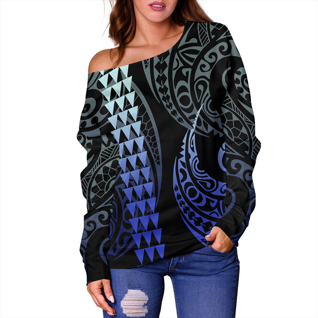 Hawaii Off Shoulder Sweatshirt Polynesian Kakau Style Ver.1