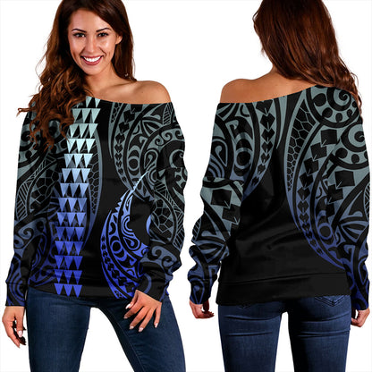 Hawaii Off Shoulder Sweatshirt Polynesian Kakau Style Ver.1