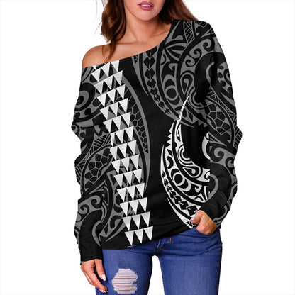 Hawaii Off Shoulder Sweatshirt Polynesia Kakau Style