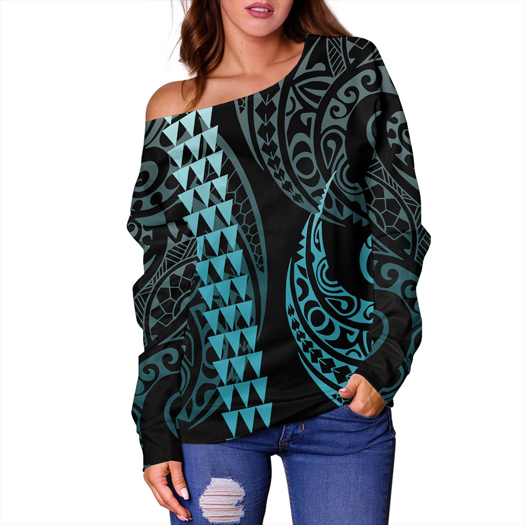 Hawaii Off Shoulder Sweatshirt Polynesian Kakau Style Ver.1