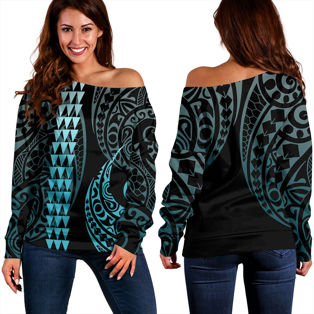 Hawaii Off Shoulder Sweatshirt Polynesian Kakau Style Ver.1