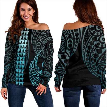 Hawaii Off Shoulder Sweatshirt Polynesian Kakau Style Ver.1