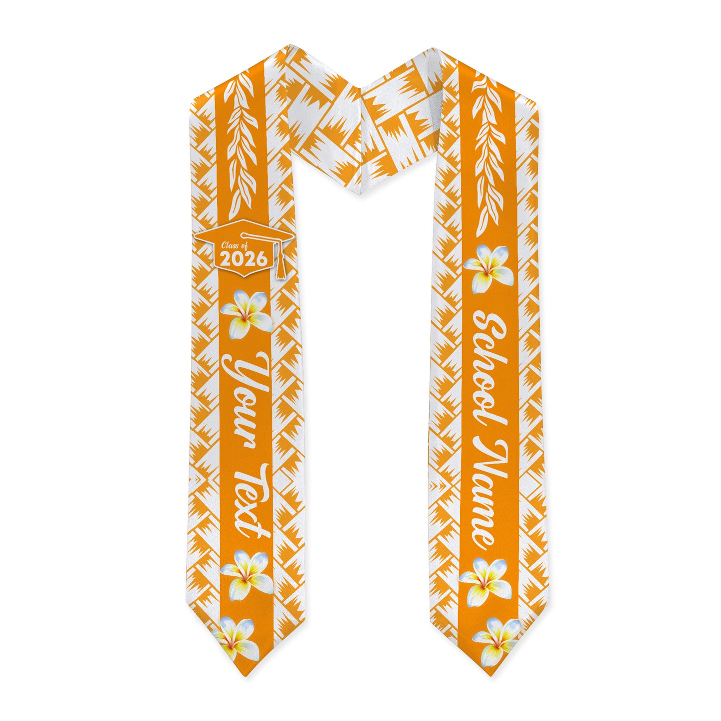 Hawaii Graduation Stole Custom Class 2026 Plumeria Flower Lauhala Style