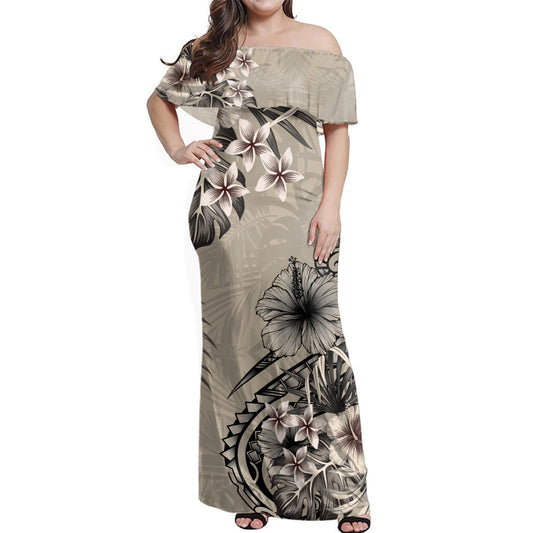 Hawaii Woman Off Shoulder Long Dress Tropical Fashion