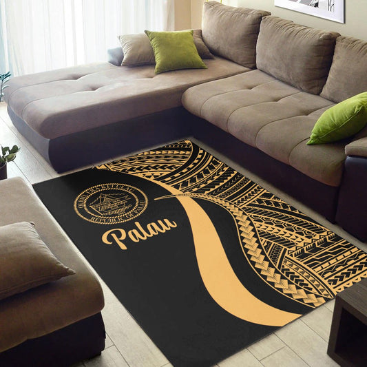 Palau Area Rug - Gold Polynesian Tentacle Tribal Pattern