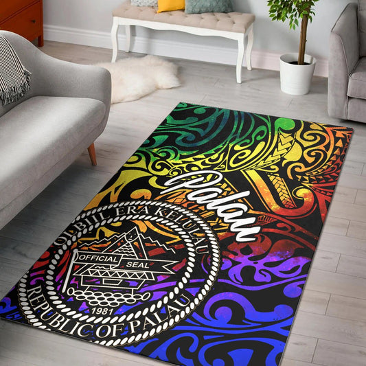 Palau Area Rug - Rainbow Polynesian Pattern