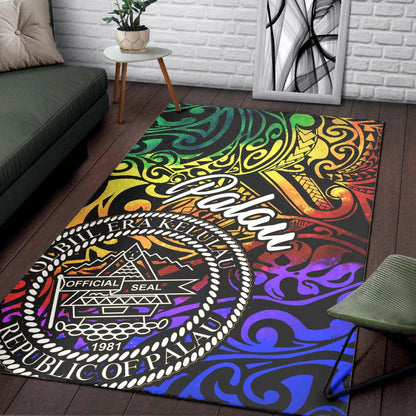 Palau Area Rug - Rainbow Polynesian Pattern