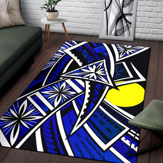Palau Area Rug - Tribal Flower Special Pattern Blue Color