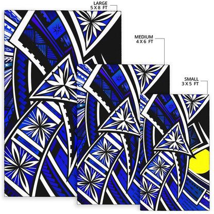 Palau Area Rug - Tribal Flower Special Pattern Blue Color