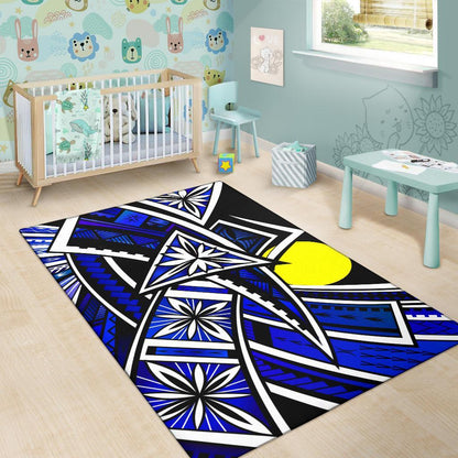 Palau Area Rug - Tribal Flower Special Pattern Blue Color