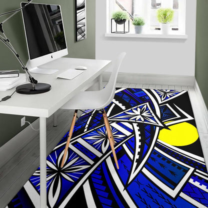 Palau Area Rug - Tribal Flower Special Pattern Blue Color
