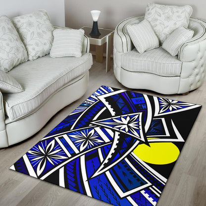 Palau Area Rug - Tribal Flower Special Pattern Blue Color