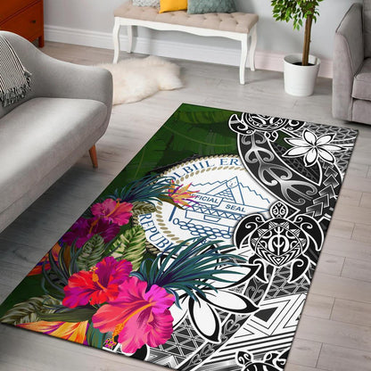 Palau Area Rug - Turtle Plumeria Banana Leaf Crest