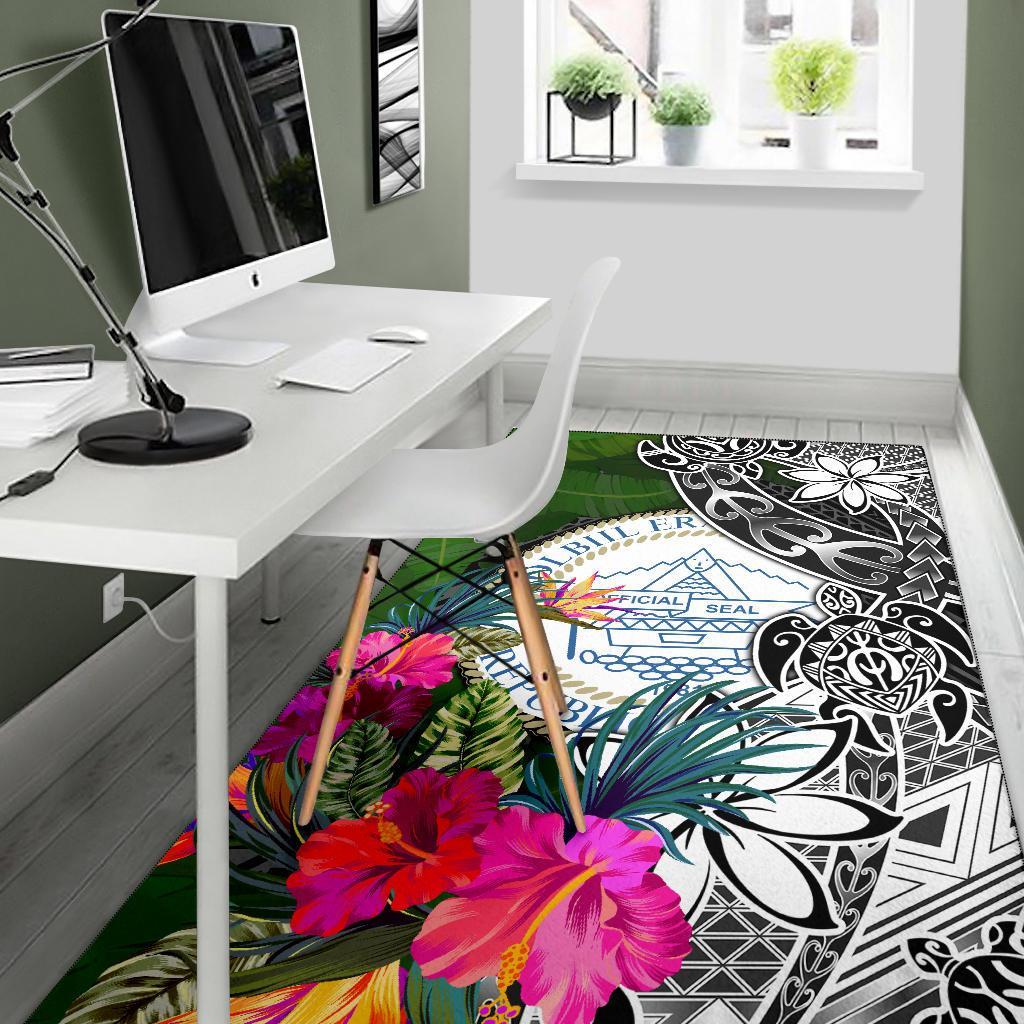 Palau Area Rug - Turtle Plumeria Banana Leaf Crest