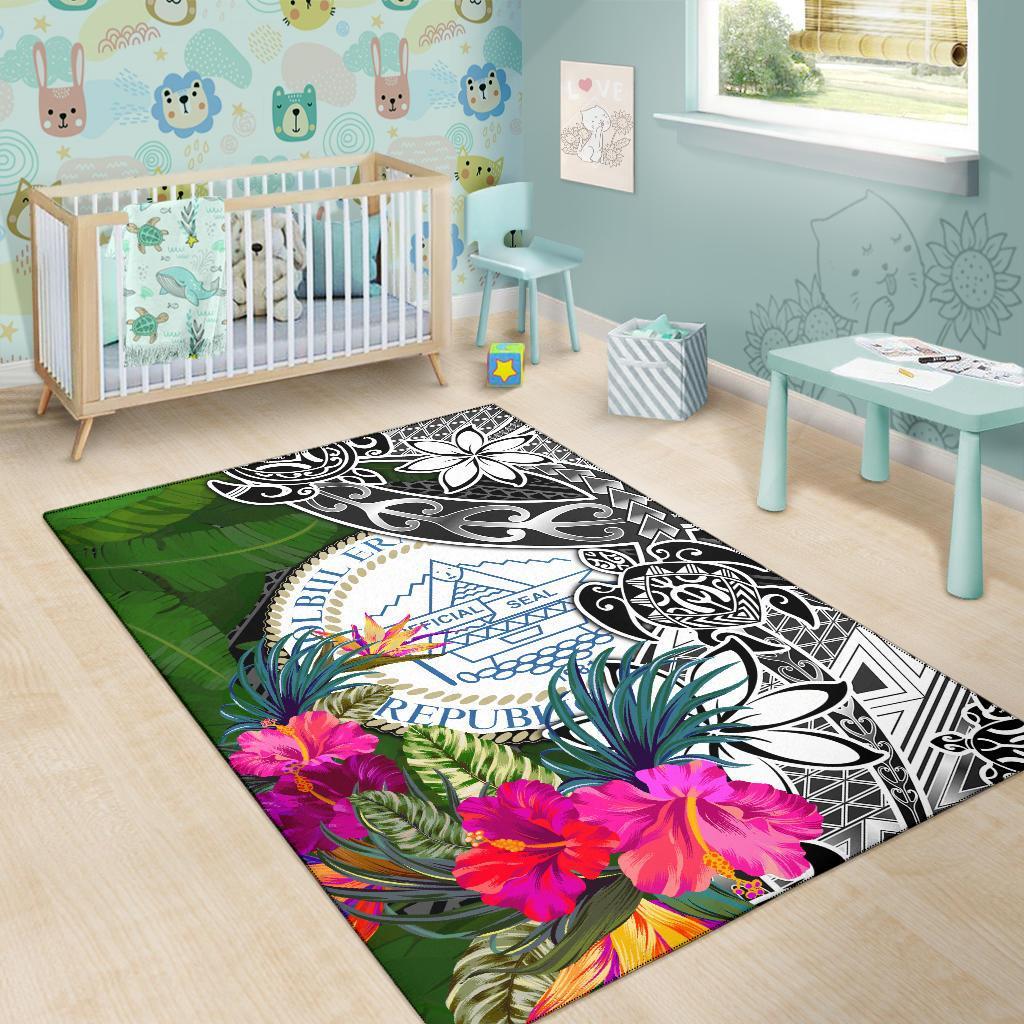 Palau Area Rug - Turtle Plumeria Banana Leaf Crest