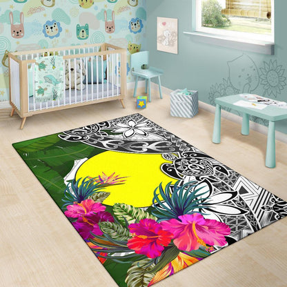 Palau Area Rug White - Turtle Plumeria Banana Leaf