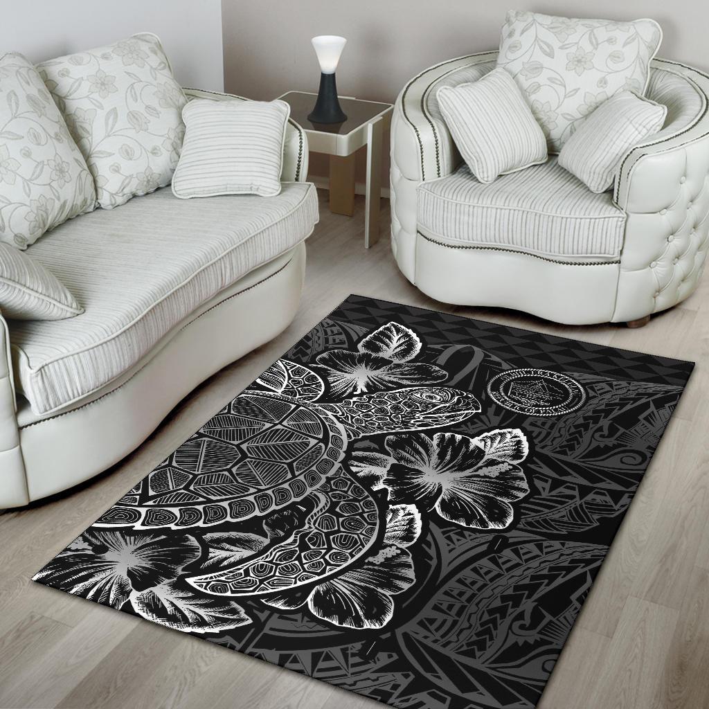 Palau Area Rugs Turtle Hibiscus Black