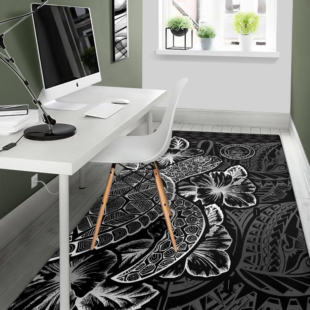 Palau Area Rugs Turtle Hibiscus Black